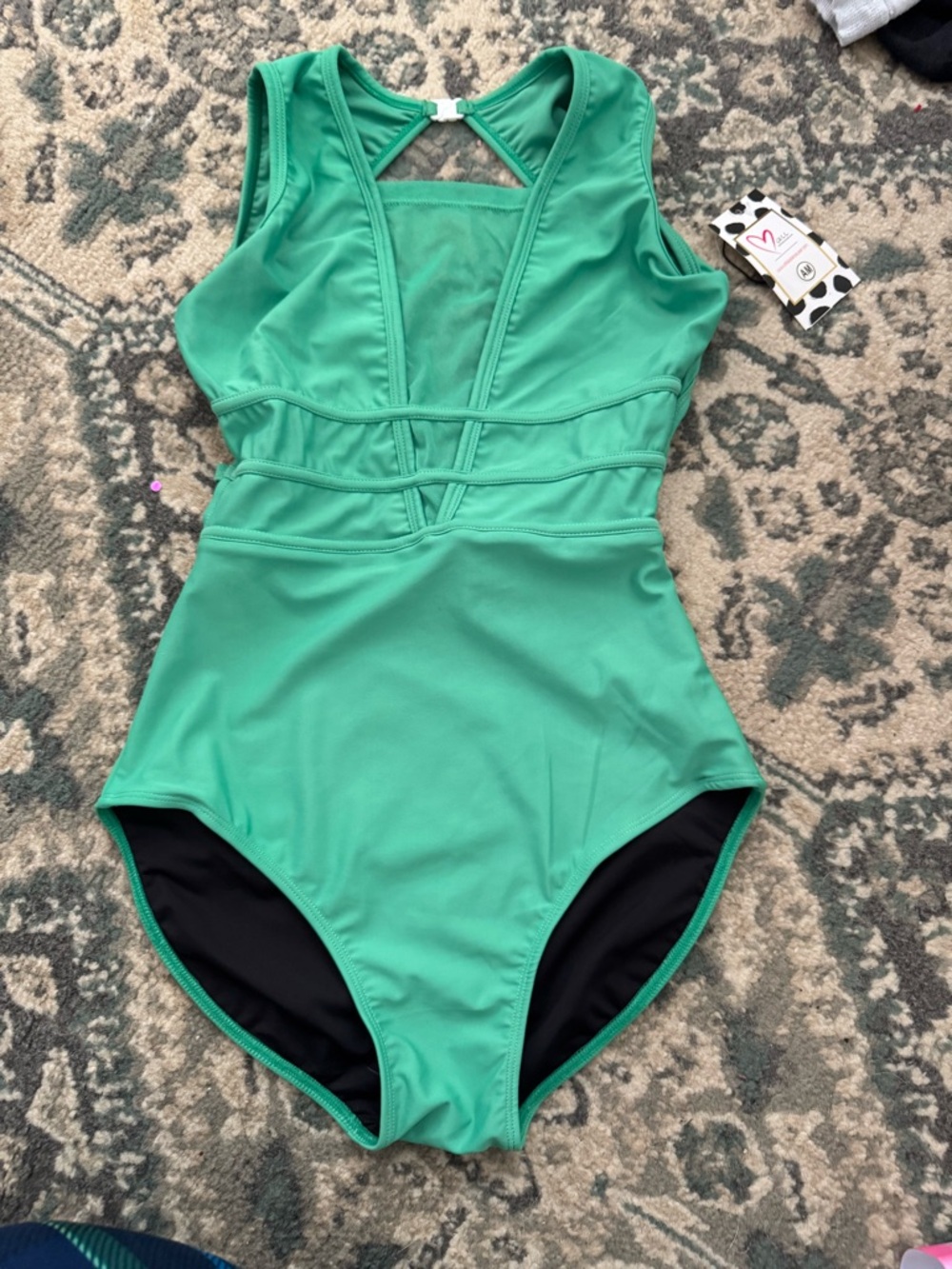 Oh lala Green & white dance convention leotard AM nwt